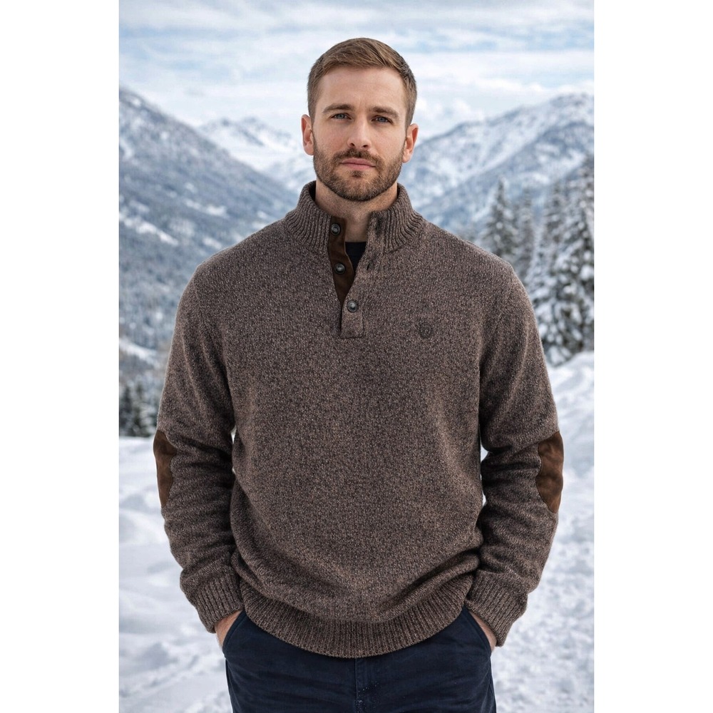 Chaps Quarter Button Sweater 100% Cotton Marled Knit Old Money Graham Casual XXL